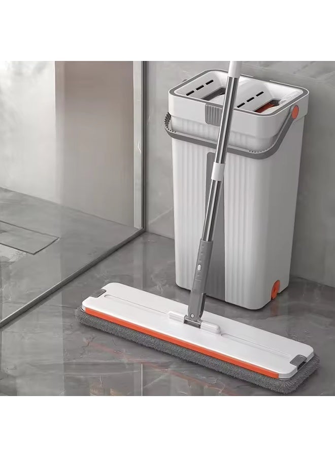 Flat Mop and Bucket System - Home Wringer Set for Floor & Wall Cleaning, with 6 Reusable Microfiber Pads - Image 2